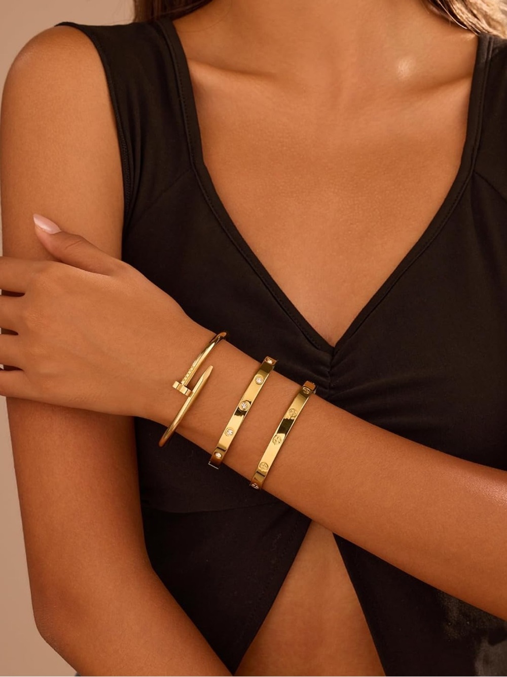 Gold Screw Motif Bangle Bracelet Love Bracelet Set